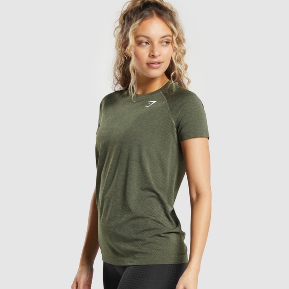 Gymshark Vital Seamless 2.0 Light T-Shirt - Base Green/ Marl - Picture 3 of 9